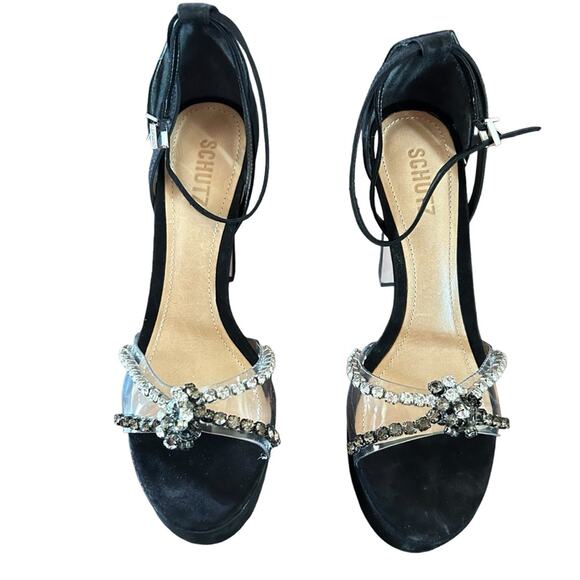 Schultz Jayda Leather Ankle Strap Platform Heels Sandal Jeweled NEW Size 8.5 - Picture 3 of 11
